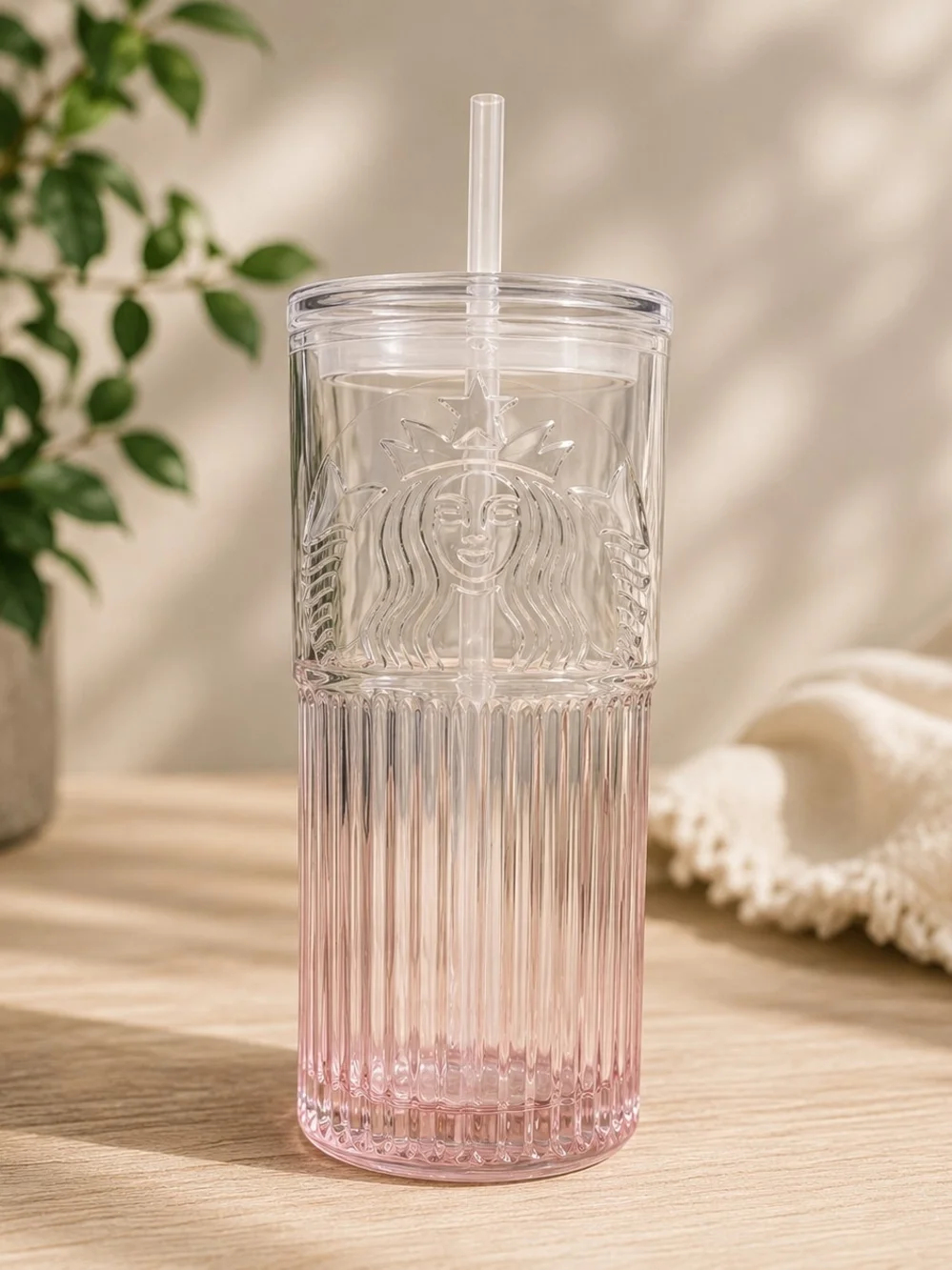 2024 Starbucks Glass Cup Gradient Sakura Tumbler w/Cherry blossom Topper